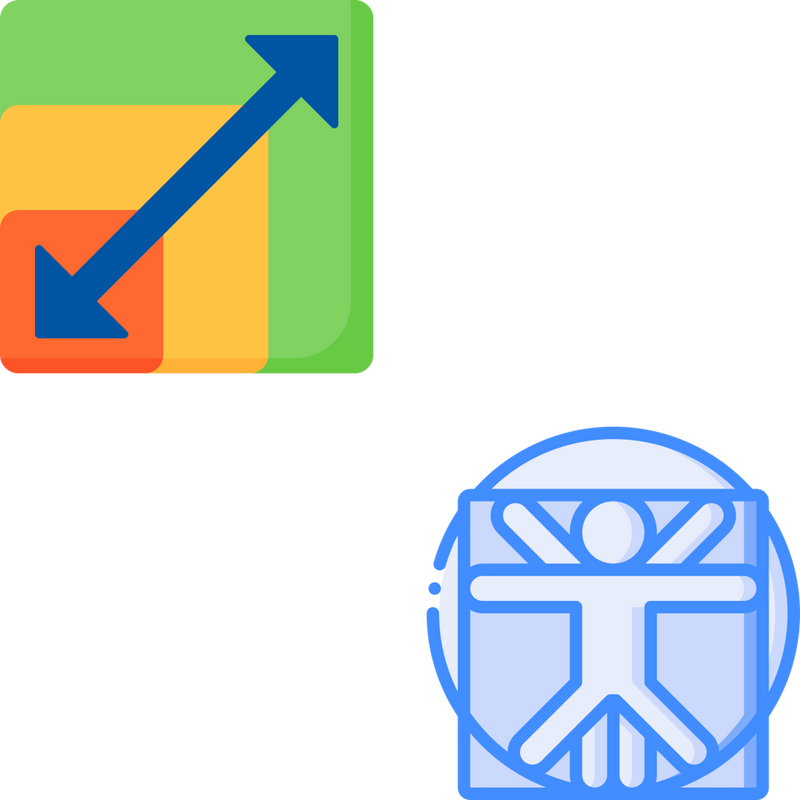 Icons for multiple sizes and ergonomic shape and fit.