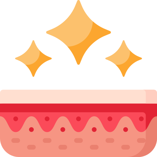 A diagram of healthy, glowing skin with sparkles, representing the use of skin protection barrier products as an additional safeguard before applying an adhesive patch.