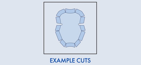 Diagram showing the various precut sections of an underarm patch for a custom fit.