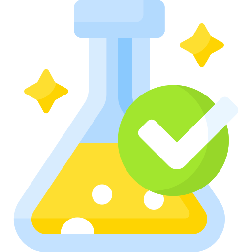 Lab flask with checkmark