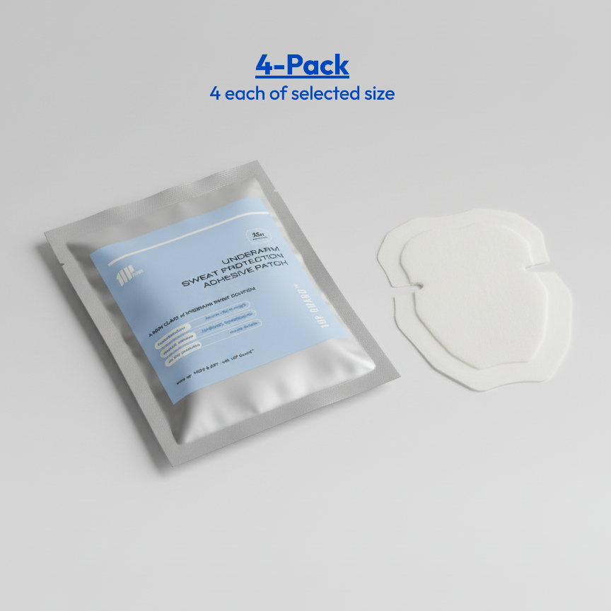 The Moment Kit 4-pack for armpit sweat patches, showing one sealed foil pouch and one sample patch.