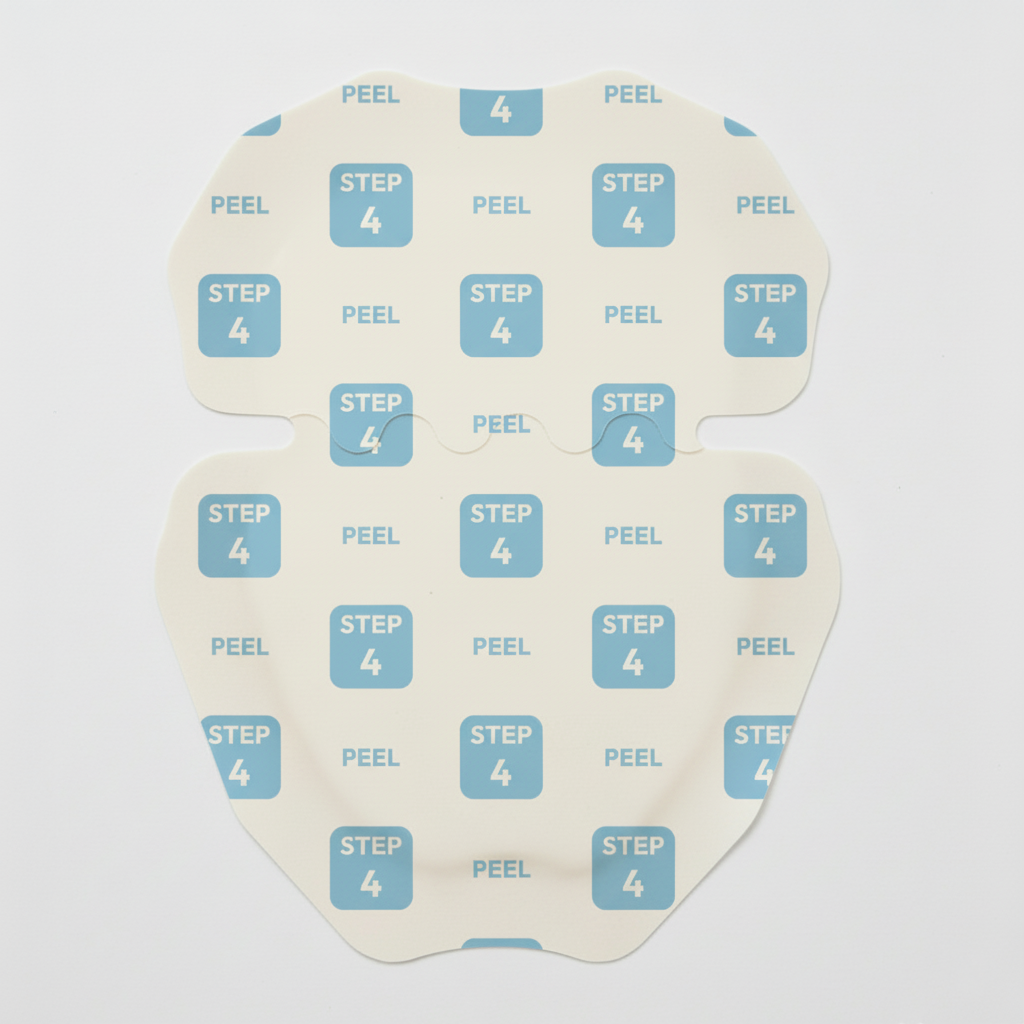 A close-up shot of the patch's outer liner, labeled with "STEP 4" to guide users on how to peel and apply the product.