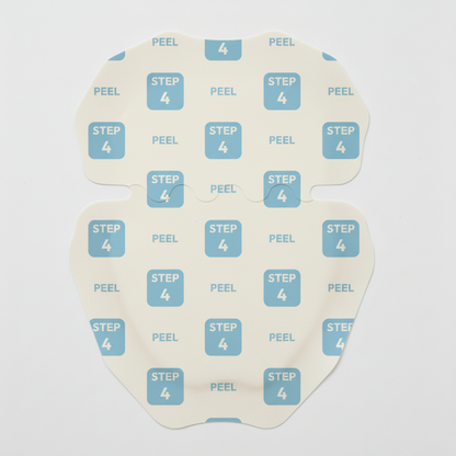 A close-up shot of the patch's outer liner, labeled with "STEP 4" to guide users on how to peel and apply the product.