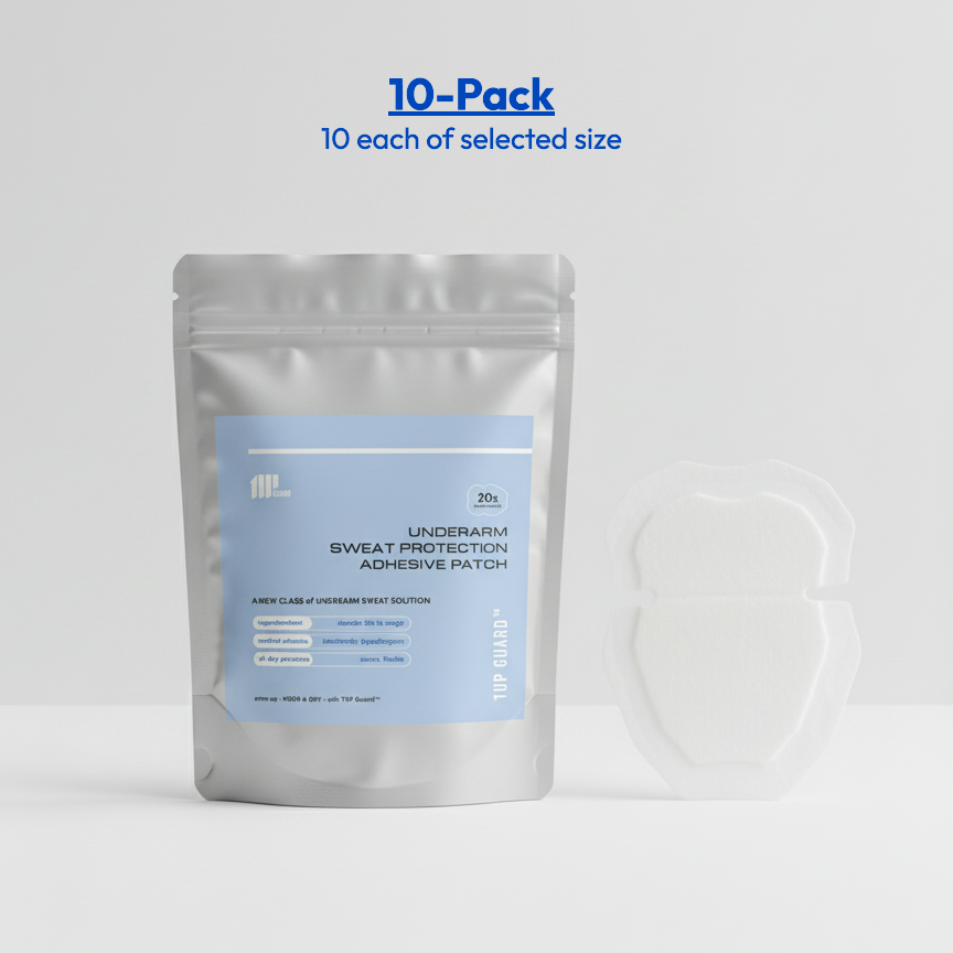 The Reserve Kit 10-pack for armpit sweat patches, showing one sealed foil pouch and one sample patch.