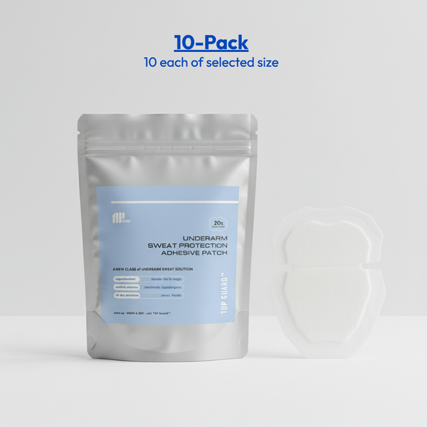 The Reserve Kit 10-pack for armpit sweat patches, showing one sealed foil pouch and one sample patch.