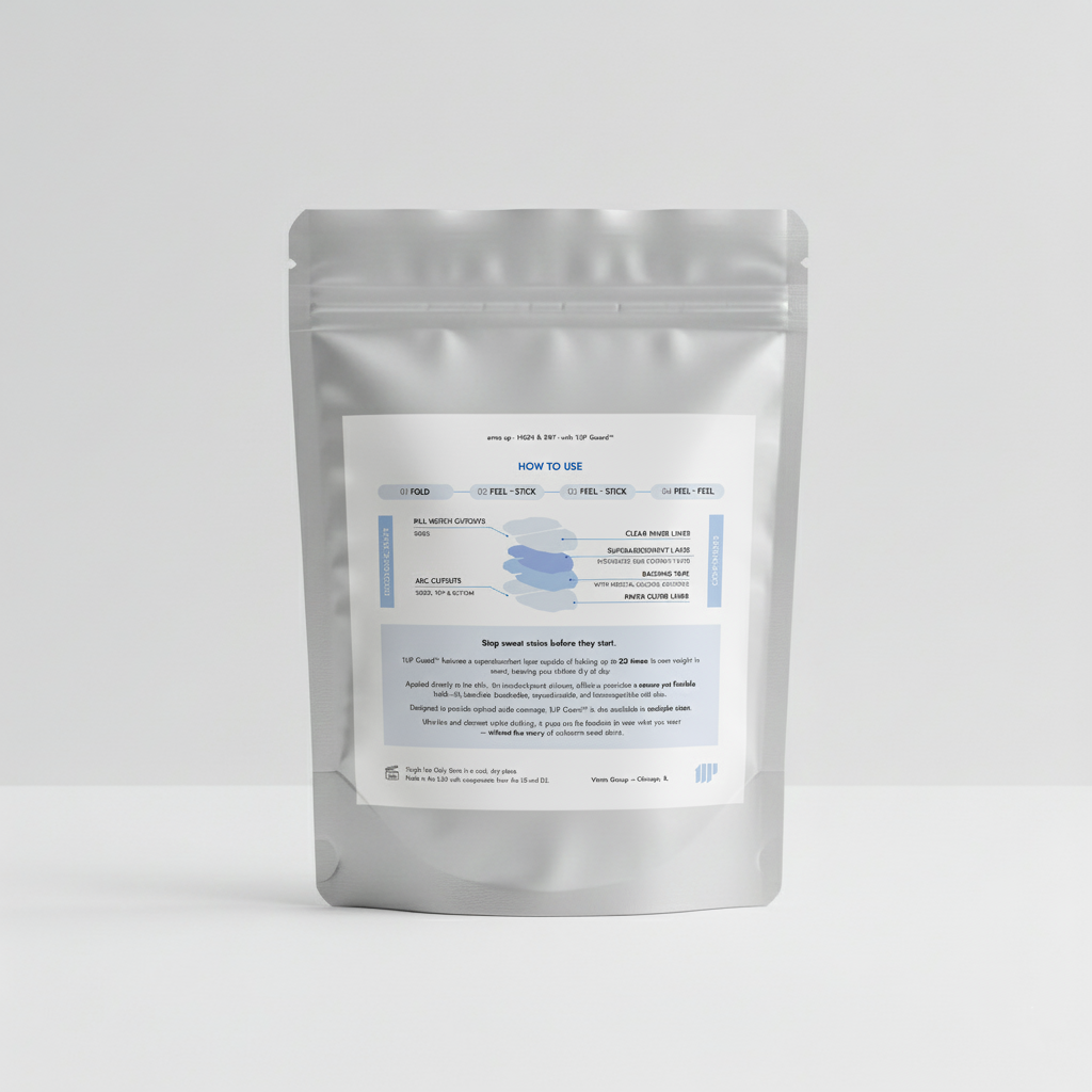 The back of the resealable product packaging, displaying an exploded view of the patch layers, a how-to-use guide, and a detailed product description.